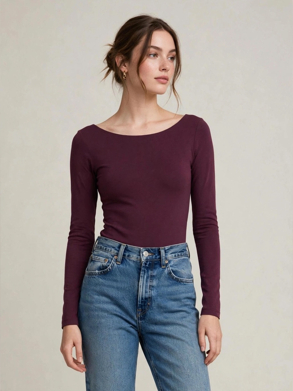 Old Navy Long-Sleeve Boatneck Top in Plum - Medium